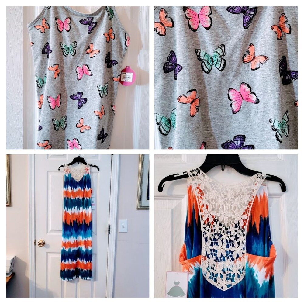 BNWT Sz 10 Bundle- Rare Editions Crotchet Back Maxi Dress & Butterfly Tank Top!